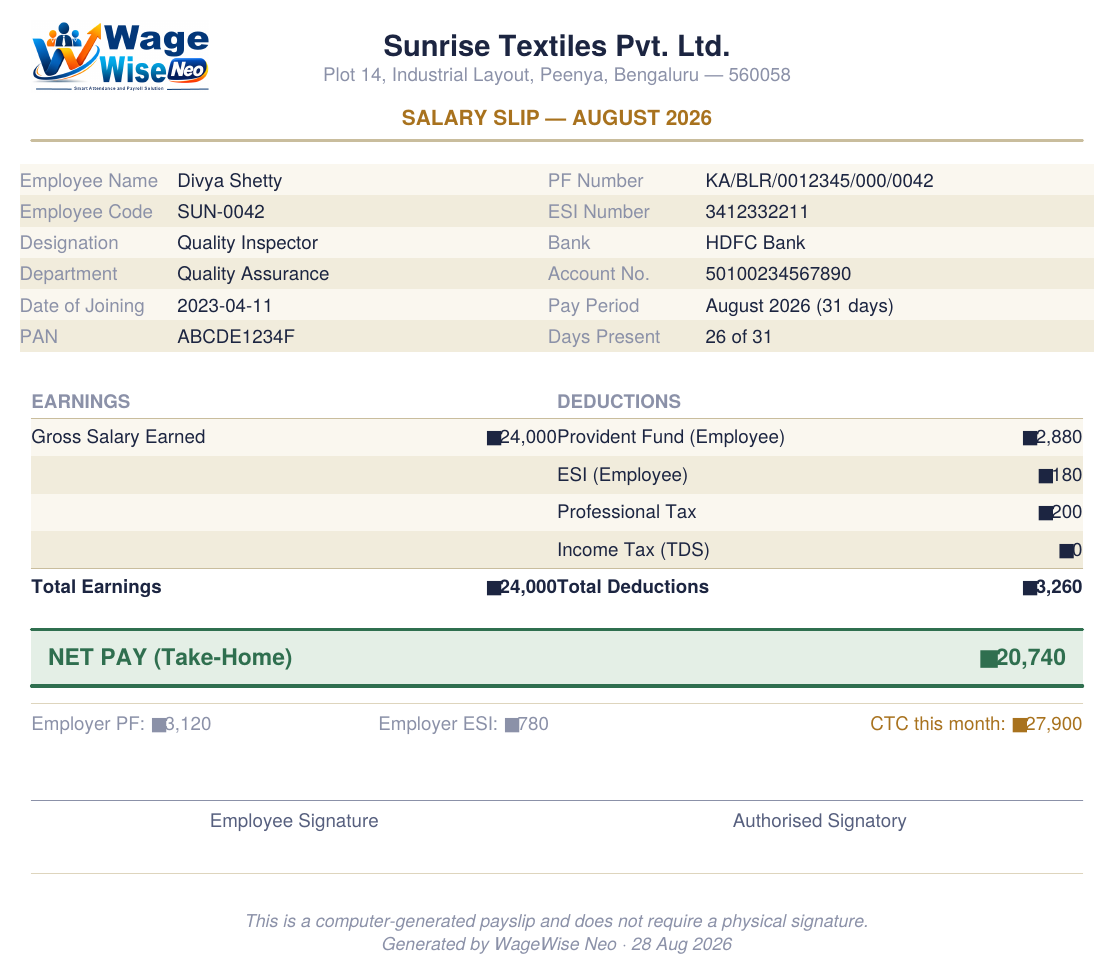 Real WageWise Neo payslip output